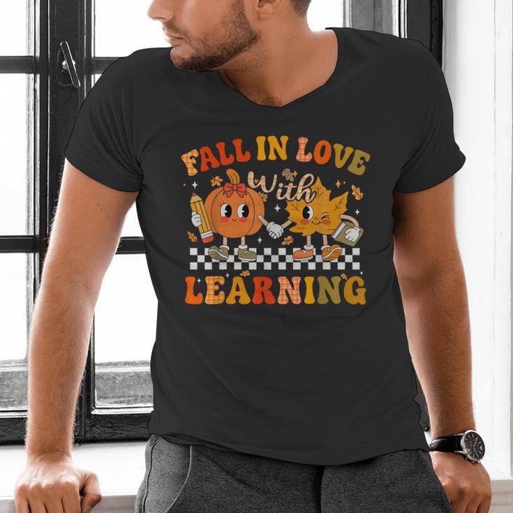Fall In Love With Learning Autumn Pumpkin Fall Teacher Kids Men's V-Neck T-Shirt, gift for family, gift for coworker Fall In Love With Learning Autumn Pumpkin Fall Teacher Kids Men's V-Neck T-Shirt, gift for family, gift for coworker