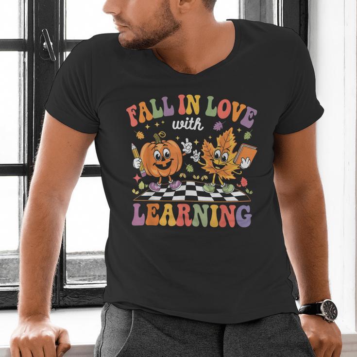 Fall In Love With Learning Autumn Fall Season Teacher Men's V-Neck T-Shirt, gift for family, gift for coworker