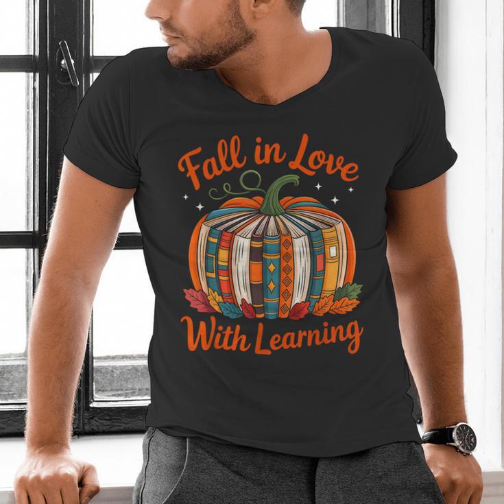 Fall In Love With Learning Book Lover Autumn Pumpkin Teacher Men's V-Neck T-Shirt, gift for family, gift for coworker Fall In Love With Learning Book Lover Autumn Pumpkin Teacher Men's V-Neck T-Shirt, gift for family, gift for coworker