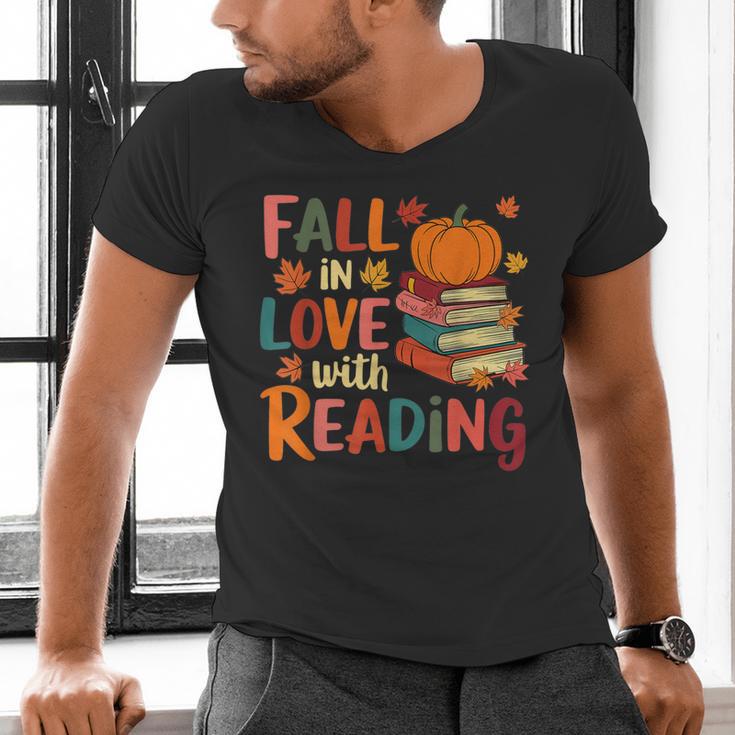 Fall In Love With Reading Autumn Thanksgiving Shirt Teacher Men's V-Neck T-Shirt, gift for family, gift for coworker Fall In Love With Reading Autumn Thanksgiving Shirt Teacher Men's V-Neck T-Shirt, gift for family, gift for coworker