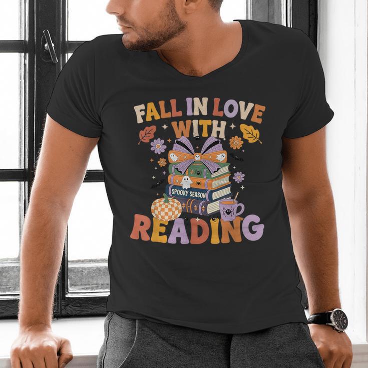 Fall In Love With Reading Halloween Stack Of Book Teacher Men's V-Neck T-Shirt, gift for family, gift for coworker Fall In Love With Reading Halloween Stack Of Book Teacher Men's V-Neck T-Shirt, gift for family, gift for coworker