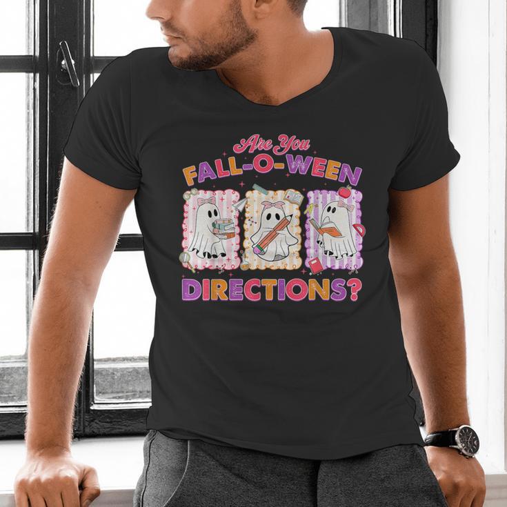 Are You Fall-O-Ween Directions Halloween Teacher Ghost Men's V-Neck T-Shirt, gift for family, gift for coworker Are You Fall-O-Ween Directions Halloween Teacher Ghost Men's V-Neck T-Shirt, gift for family, gift for coworker