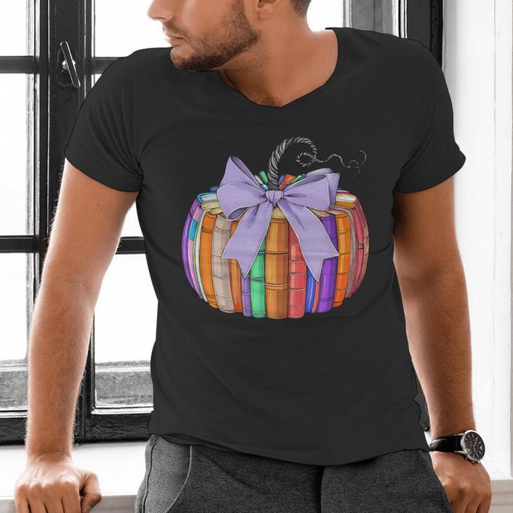 Fall Pumpkin Books Lover Halloween Teacher Teaching Staff Men's V-Neck T-Shirt, gift for family, gift for coworker Fall Pumpkin Books Lover Halloween Teacher Teaching Staff Men's V-Neck T-Shirt, gift for family, gift for coworker