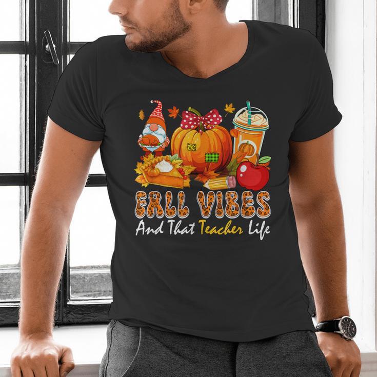Fall Vibes Costume Teacher Thanksgiving Leopard Gnome Men's V-Neck T-Shirt, gift for family, gift for coworker Fall Vibes Costume Teacher Thanksgiving Leopard Gnome Men's V-Neck T-Shirt, gift for family, gift for coworker