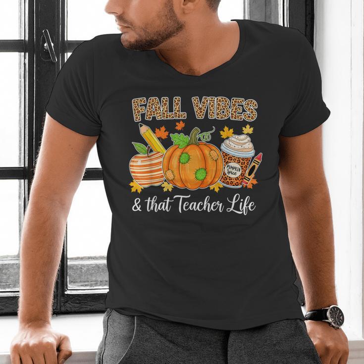 Fall Vibes And That Teacher Life Autumn Thanksgiving Men's V-Neck T-Shirt, gift for family, gift for coworker Fall Vibes And That Teacher Life Autumn Thanksgiving Men's V-Neck T-Shirt, gift for family, gift for coworker