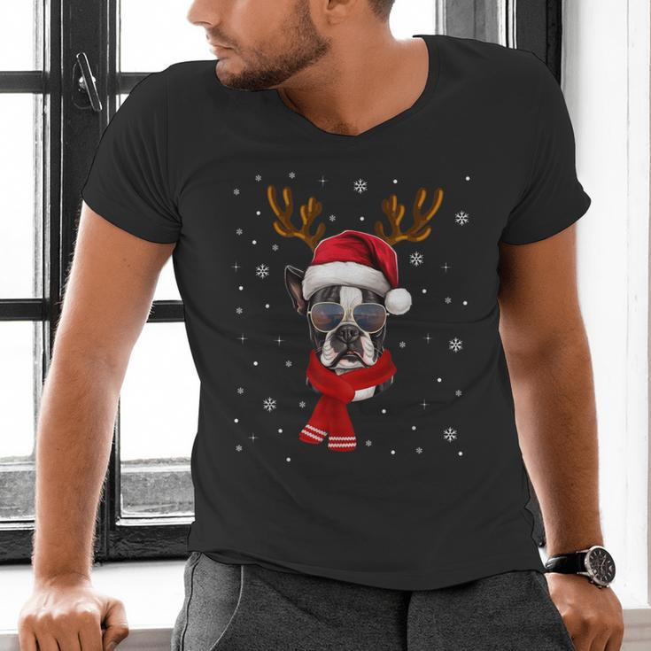 Family Matching Reindeer Xmas Boston Terrier Christmas Men's V-Neck T-Shirt, Boston Terrier Christmas Shirts, gift for family, gift for coworker