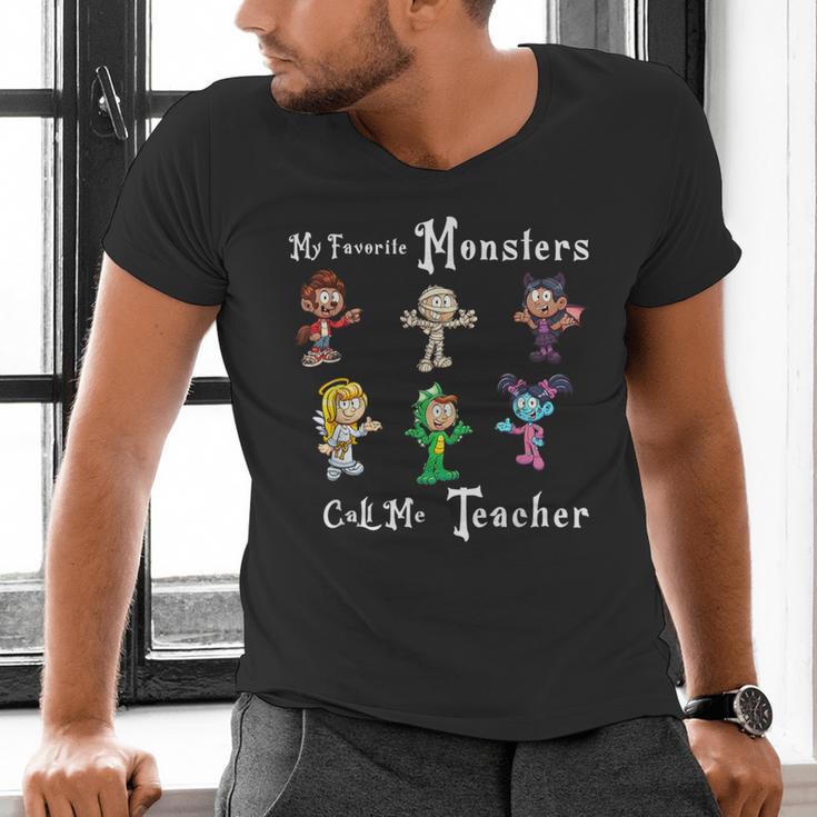 My Favorite Monsters Call Me Teacher Thank Mummy Vampire Bat Men's V-Neck T-Shirt, gift for family, gift for coworker My Favorite Monsters Call Me Teacher Thank Mummy Vampire Bat Men's V-Neck T-Shirt, gift for family, gift for coworker