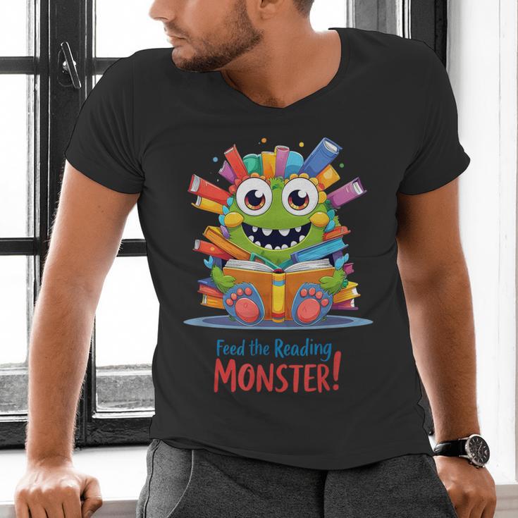 Feed The Reading Monster Halloween Teacher Men's V-Neck T-Shirt, gift for family, gift for coworker Feed The Reading Monster Halloween Teacher Men's V-Neck T-Shirt, gift for family, gift for coworker