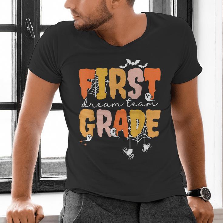 First Grade Dream Retro Team Fall Halloween Spooky Teachers Men's V-Neck T-Shirt, First Grade Teacher Shirts, gift for family, gift for coworker First Grade Dream Retro Team Fall Halloween Spooky Teachers Men's V-Neck T-Shirt, First Grade Teacher Shirts, gift for family, gift for coworker