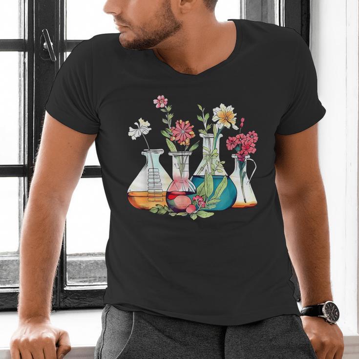 Floral Beakers Chemistry Lab Teacher Men's V-Neck T-Shirt, gift for family, gift for coworker Floral Beakers Chemistry Lab Teacher Men's V-Neck T-Shirt, gift for family, gift for coworker