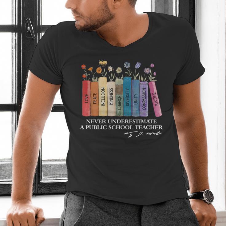 Floral Books Never Underestimate A Public School Teacher Men's V-Neck T-Shirt, gift for family, gift for coworker Floral Books Never Underestimate A Public School Teacher Men's V-Neck T-Shirt, gift for family, gift for coworker
