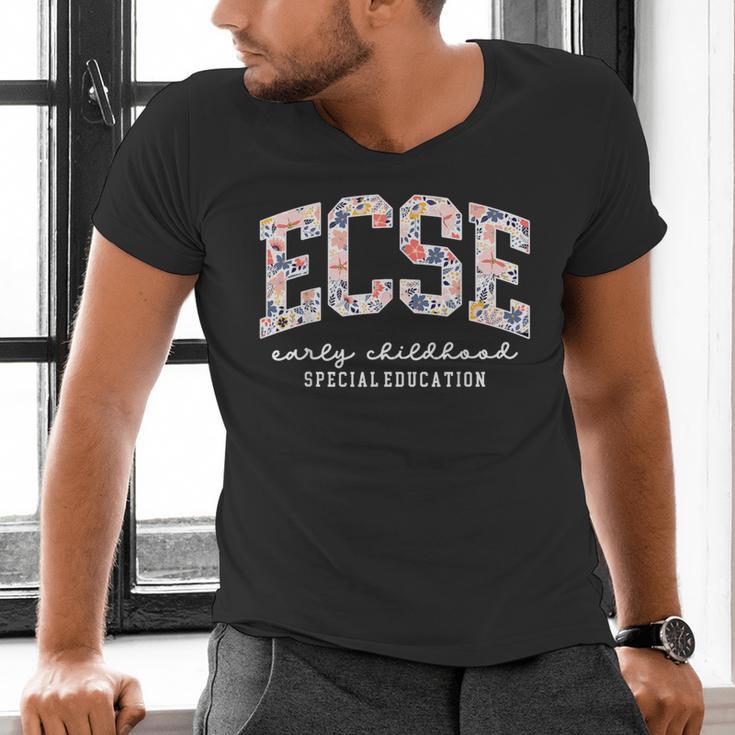 Floral ECSE Early Childhood Special Education SPED Teacher Men's V-Neck T-Shirt, gift for family, gift for coworker Floral ECSE Early Childhood Special Education SPED Teacher Men's V-Neck T-Shirt, gift for family, gift for coworker