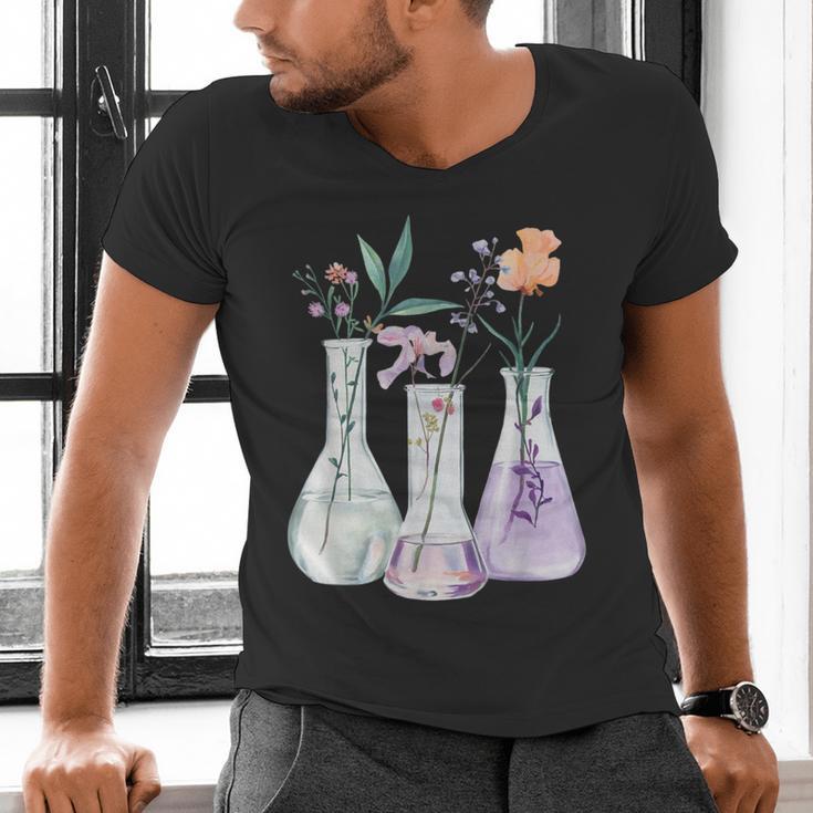 Flowers Test Tube Chemistry Student Science Teacher Women Men's V-Neck T-Shirt, Science Teacher Shirts, gift for family, gift for coworker