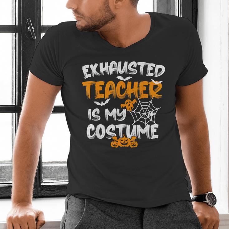 Fun Halloween Sayings Quotes Exhausted Teacher Is My Costume -Adults Short Sleeve Halloween Teacher T-Shirt Small Men's V-Neck T-Shirt, gift for family, gift for coworker
