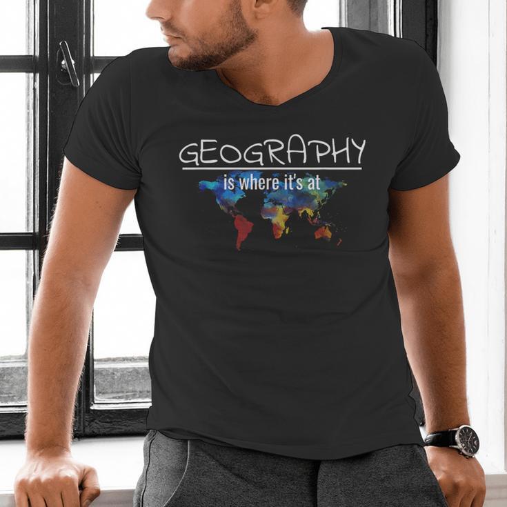 Geography Teacher Earth Day Is Where It's At For Men Women Kids Men's V-Neck T-Shirt, gift for family, gift for coworker