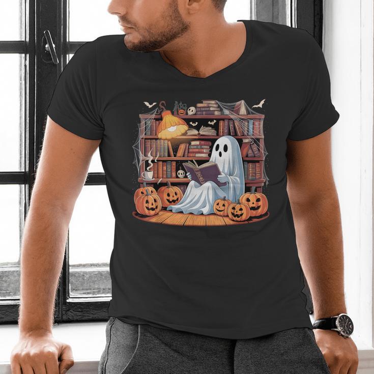 Ghost Book Reading Halloween Books Lover Teacher Men's V-Neck T-Shirt, gift for family, gift for coworker Ghost Book Reading Halloween Books Lover Teacher Men's V-Neck T-Shirt, gift for family, gift for coworker