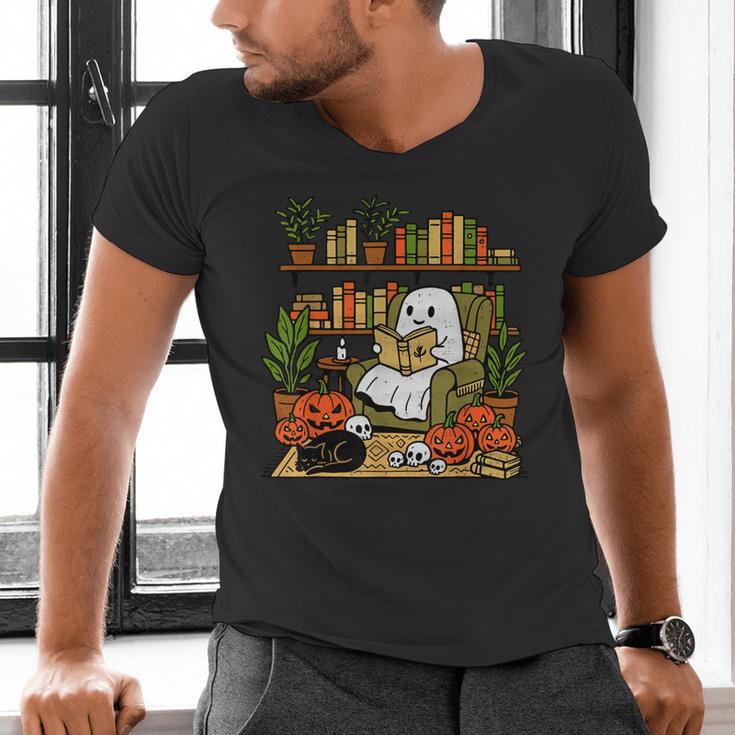 Ghost Library Reading Books Halloween Librarian Teacher Men's V-Neck T-Shirt, gift for family, gift for coworker