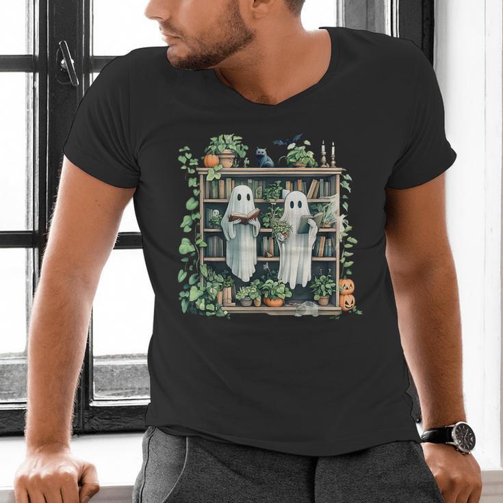 Ghost Plant Library Halloween Reading Books Teacher Vintage Men's V-Neck T-Shirt, gift for family, gift for coworker Ghost Plant Library Halloween Reading Books Teacher Vintage Men's V-Neck T-Shirt, gift for family, gift for coworker