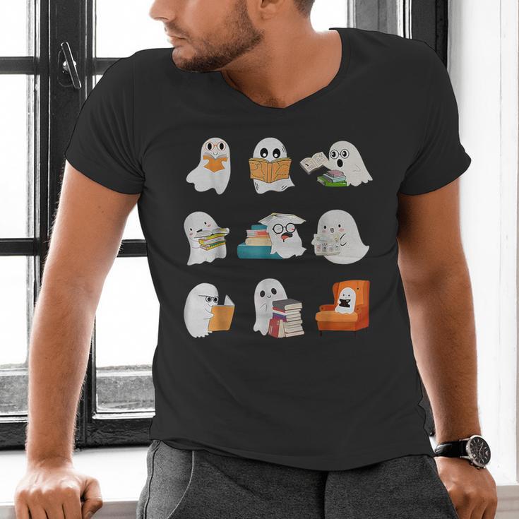 Ghost Reading Teacher Halloween Librarian Book Lover School Men's V-Neck T-Shirt, gift for family, gift for coworker Ghost Reading Teacher Halloween Librarian Book Lover School Men's V-Neck T-Shirt, gift for family, gift for coworker