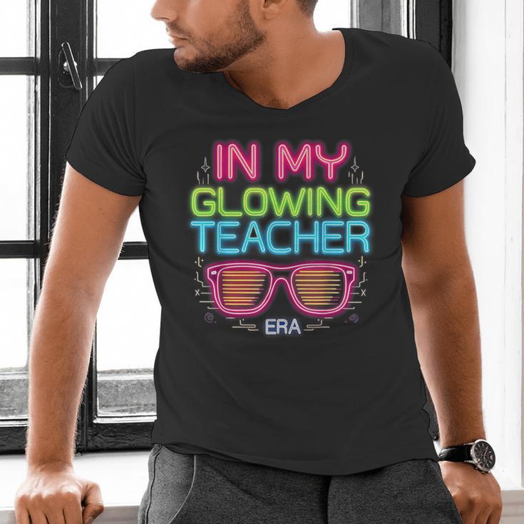 In My Glowing Teacher Era Groovy Colorful Bright Men's V-Neck T-Shirt, Groovy Teacher Shirts, gift for family, gift for coworker