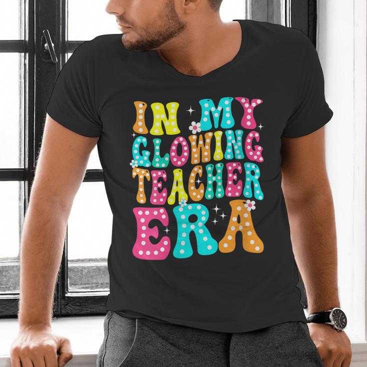In My Glowing Teacher Era Groovy Colorful Bright Men's V-Neck T-Shirt, Groovy Teacher Shirts, gift for family, gift for coworker