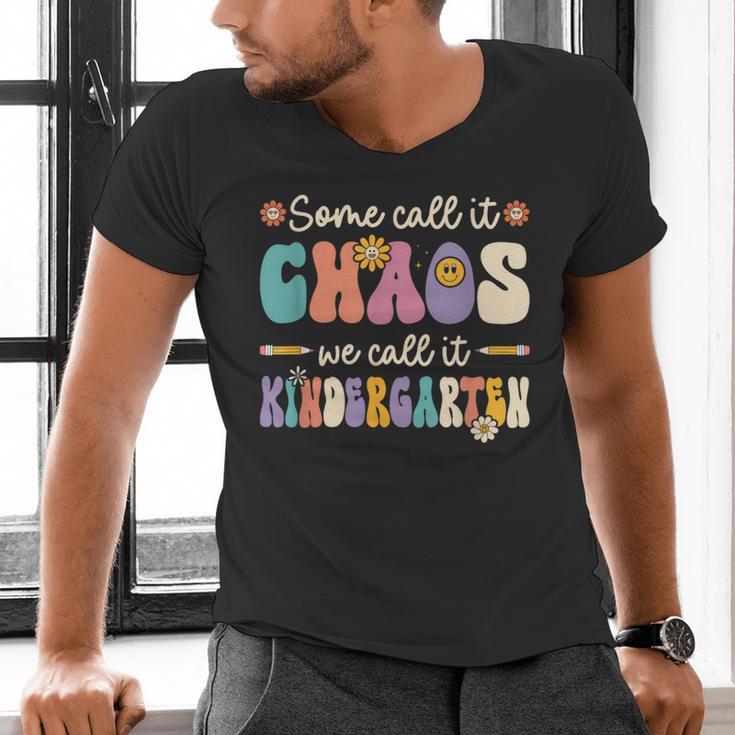 Groovy Some Call It Chaos We Call It Kindergarten Teacher Men's V-Neck T-Shirt, Groovy Teacher Shirts, gift for family, gift for coworker Groovy Some Call It Chaos We Call It Kindergarten Teacher Men's V-Neck T-Shirt, Groovy Teacher Shirts, gift for family, gift for coworker