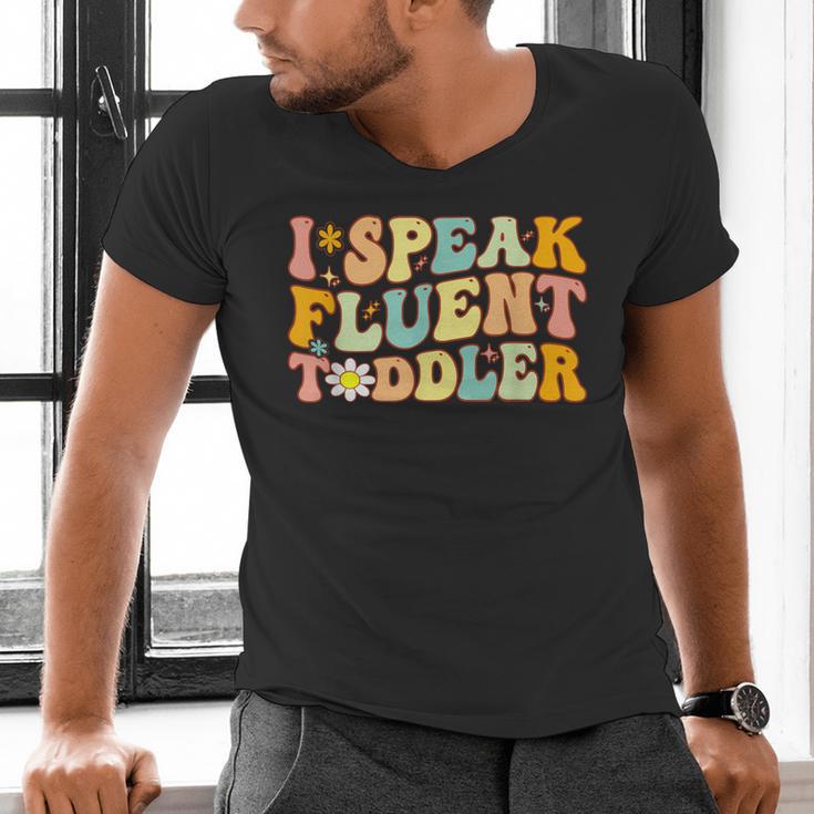 Groovy I Speak Fluent Toddler Daycare Provider Teacher Men's V-Neck T-Shirt, Groovy Teacher Shirts, gift for family, gift for coworker
