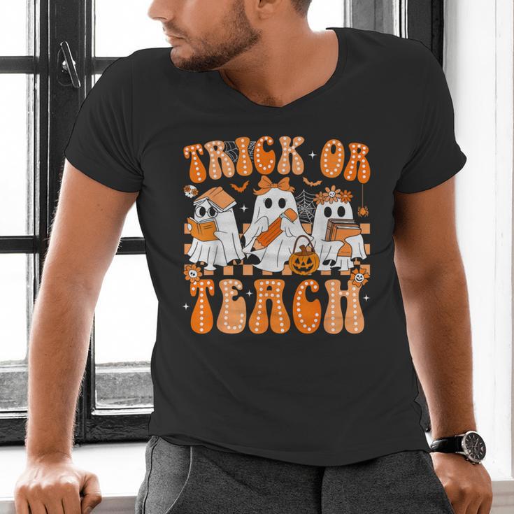 Groovy Teacher Halloween Trick Or Teach Ghost Men Women Kids Men's V-Neck T-Shirt, Groovy Teacher Shirts, gift for family, gift for coworker Groovy Teacher Halloween Trick Or Teach Ghost Men Women Kids Men's V-Neck T-Shirt, Groovy Teacher Shirts, gift for family, gift for coworker