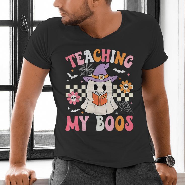 Groovy Teaching My Boos Teacher Ghost Halloween Teacher Men's V-Neck T-Shirt, Groovy Teacher Shirts, gift for family, gift for coworker Groovy Teaching My Boos Teacher Ghost Halloween Teacher Men's V-Neck T-Shirt, Groovy Teacher Shirts, gift for family, gift for coworker