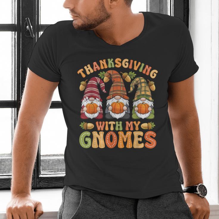 Groovy Thanksgiving With My Gnomie Women Teacher Fall Gnome Men's V-Neck T-Shirt, Groovy Teacher Shirts, gift for family, gift for coworker