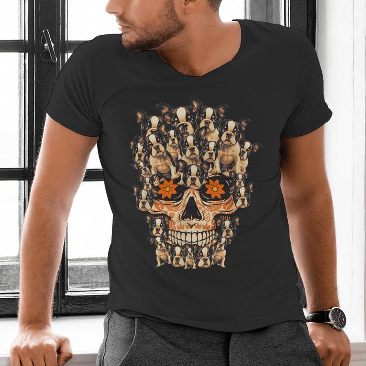 Halloween Costume Skull Boston Terrier Dog Lover For Men Women Kids Men's V-Neck T-Shirt, Boston Terrier Halloween Shirts, gift for family, gift for coworker