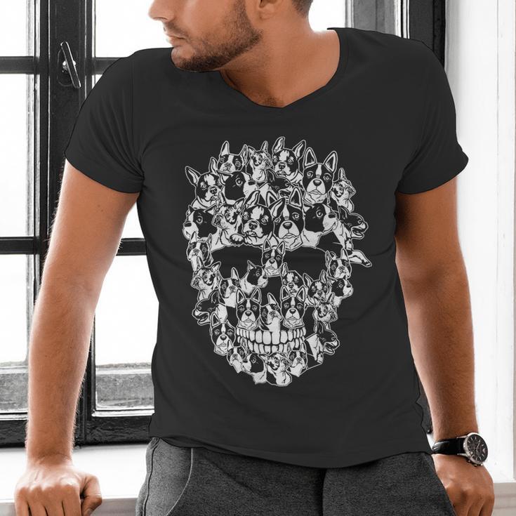 Halloween Costume Skull Boston Terrier Dog Lover Men's V-Neck T-Shirt, Boston Terrier Halloween Shirts, gift for family, gift for coworker