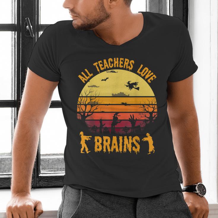 Halloween Costume Teacher Love Brains Zombie Men's V-Neck T-Shirt, gift for family, gift for coworker Halloween Costume Teacher Love Brains Zombie Men's V-Neck T-Shirt, gift for family, gift for coworker