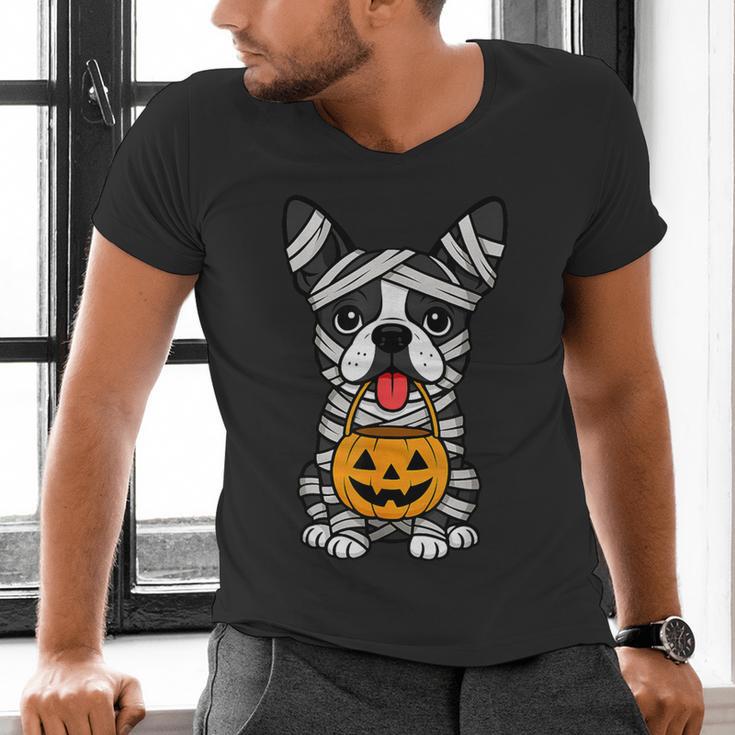 Halloween Dog Boston Terrier Mummy Costume Men Women Kids Men's V-Neck T-Shirt, Boston Terrier Halloween Shirts, gift for family, gift for coworker