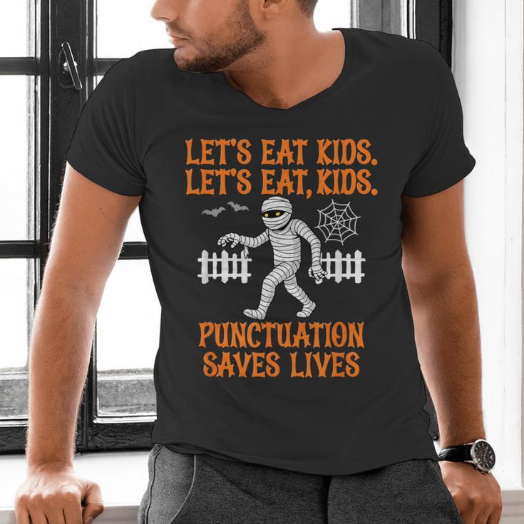 Halloween Lets Eat Kids Punctuation Teacher Men's V-Neck T-Shirt, gift for family, gift for coworker Halloween Lets Eat Kids Punctuation Teacher Men's V-Neck T-Shirt, gift for family, gift for coworker