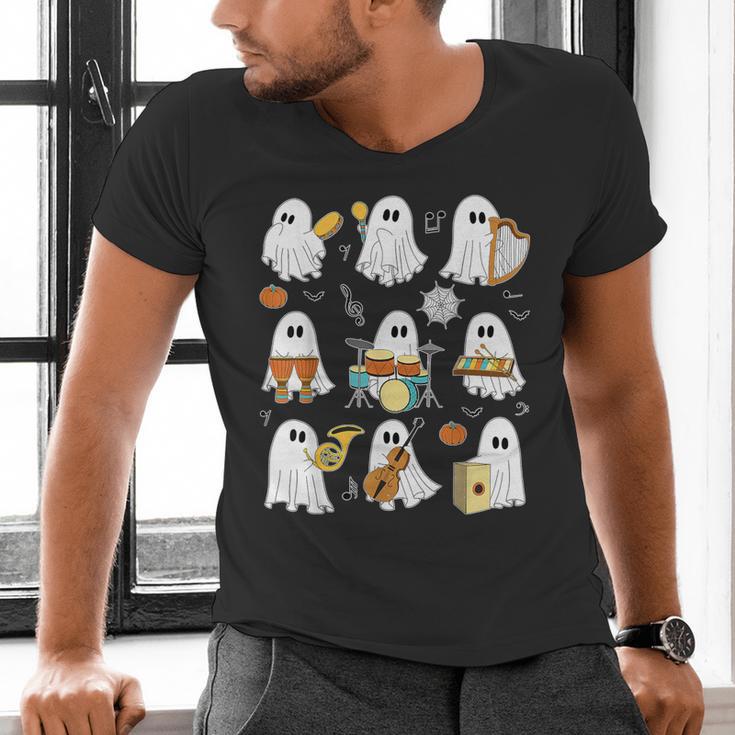 Halloween Ghost Music Teacher Playing Instruments Men's V-Neck T-Shirt, gift for family, gift for coworker Halloween Ghost Music Teacher Playing Instruments Men's V-Neck T-Shirt, gift for family, gift for coworker