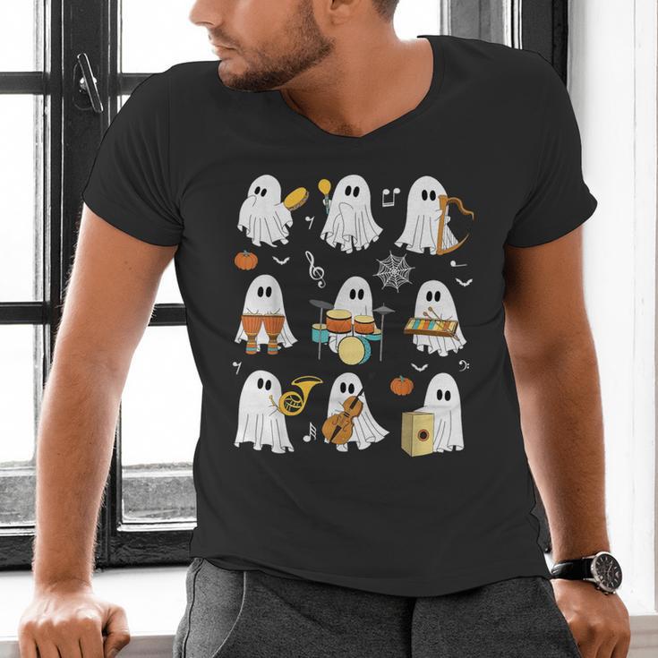 Halloween Ghost Playing Musical Instruments Music Teacher Men's V-Neck T-Shirt, gift for family, gift for coworker