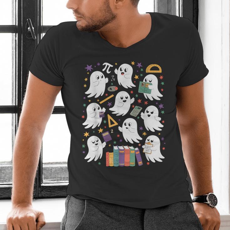 Halloween Math Teacher Ghost Math Teacher Spooky Halloween Men's V-Neck T-Shirt, gift for family, gift for coworker