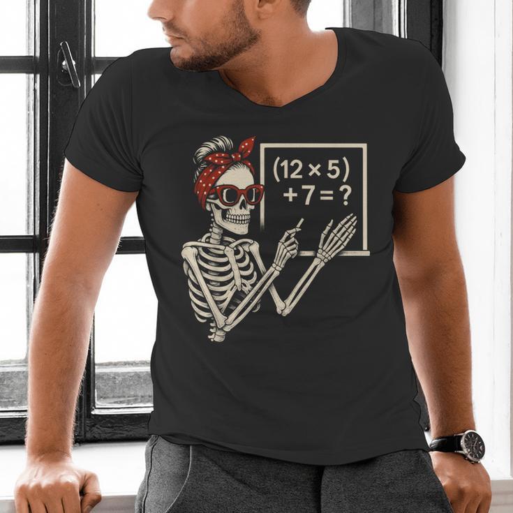 Halloween Math Teacher Skeleton Six Seven Meme Brainrot Men's V-Neck T-Shirt, gift for family, gift for coworker Halloween Math Teacher Skeleton Six Seven Meme Brainrot Men's V-Neck T-Shirt, gift for family, gift for coworker