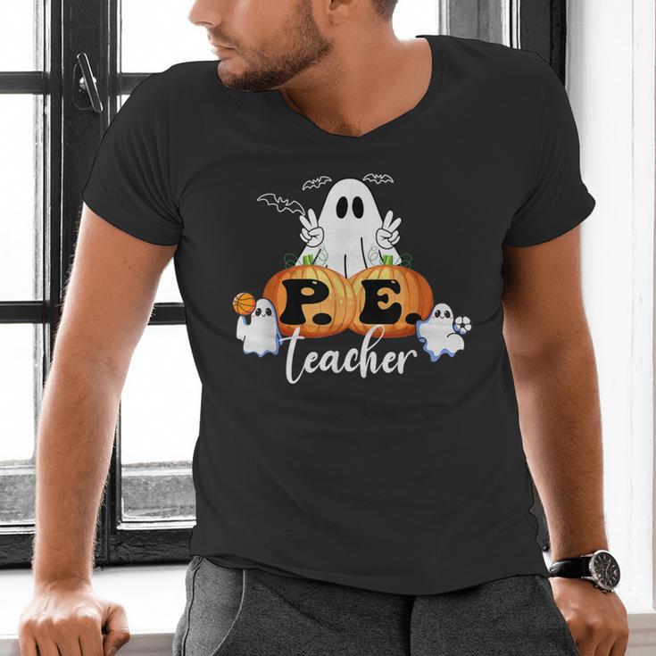 Halloween PE Teacher Ghosts Pumpkins Sports Lover Men's V-Neck T-Shirt, Pe Teacher Shirts, gift for family, gift for coworker Halloween PE Teacher Ghosts Pumpkins Sports Lover Men's V-Neck T-Shirt, Pe Teacher Shirts, gift for family, gift for coworker