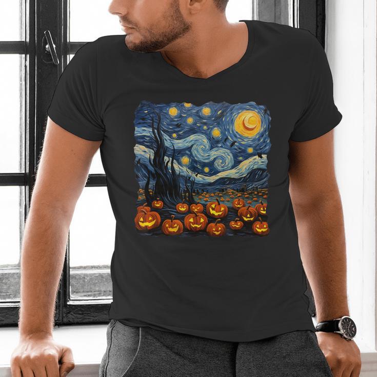 Halloween Pumpkin Starry Night Van Gogh Art Teacher Men's V-Neck T-Shirt, gift for family, gift for coworker Halloween Pumpkin Starry Night Van Gogh Art Teacher Men's V-Neck T-Shirt, gift for family, gift for coworker