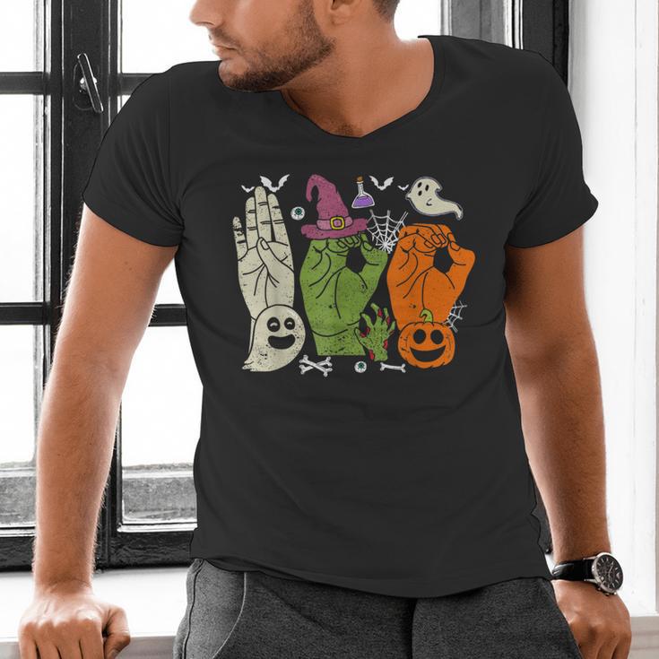 Halloween SPED Teacher Boo In ASL Boo Hands Sign Language Men's V-Neck T-Shirt, gift for family, gift for coworker Halloween SPED Teacher Boo In ASL Boo Hands Sign Language Men's V-Neck T-Shirt, gift for family, gift for coworker