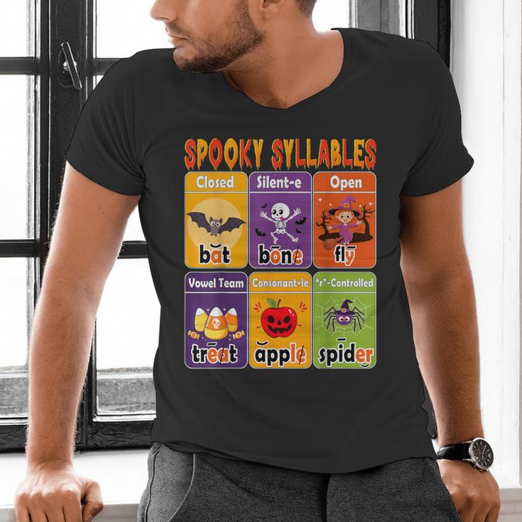 Halloween Spooky Syllable Types Teacher Educational Men's V-Neck T-Shirt, gift for family, gift for coworker