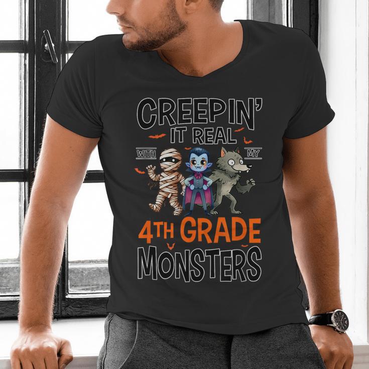 Halloween Teacher Creepin It Real With My 4th Grade Monsters Men's V-Neck T-Shirt, 4th Grade Teacher Shirts, gift for family, gift for coworker Halloween Teacher Creepin It Real With My 4th Grade Monsters Men's V-Neck T-Shirt, 4th Grade Teacher Shirts, gift for family, gift for coworker