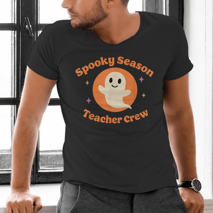 Halloween Teacher Crew Spooky Season Retro Ghost Men's V-Neck T-Shirt, gift for family, gift for coworker
