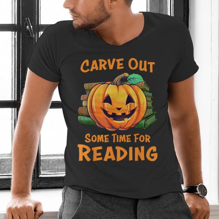 Halloween Teacher Librarian Pumpkin Reading Books Men Women Kids Men's V-Neck T-Shirt, gift for family, gift for coworker