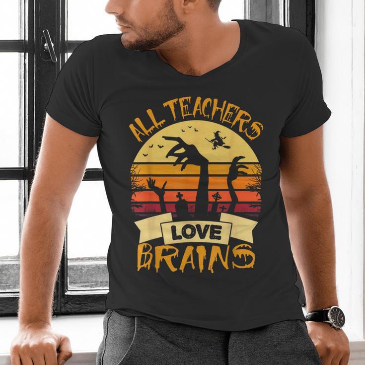 Halloween Teacher Shirt All Teachers Love Brains Halloween Men Women Men's V-Neck T-Shirt, gift for family, gift for coworker Halloween Teacher Shirt All Teachers Love Brains Halloween Men Women Men's V-Neck T-Shirt, gift for family, gift for coworker