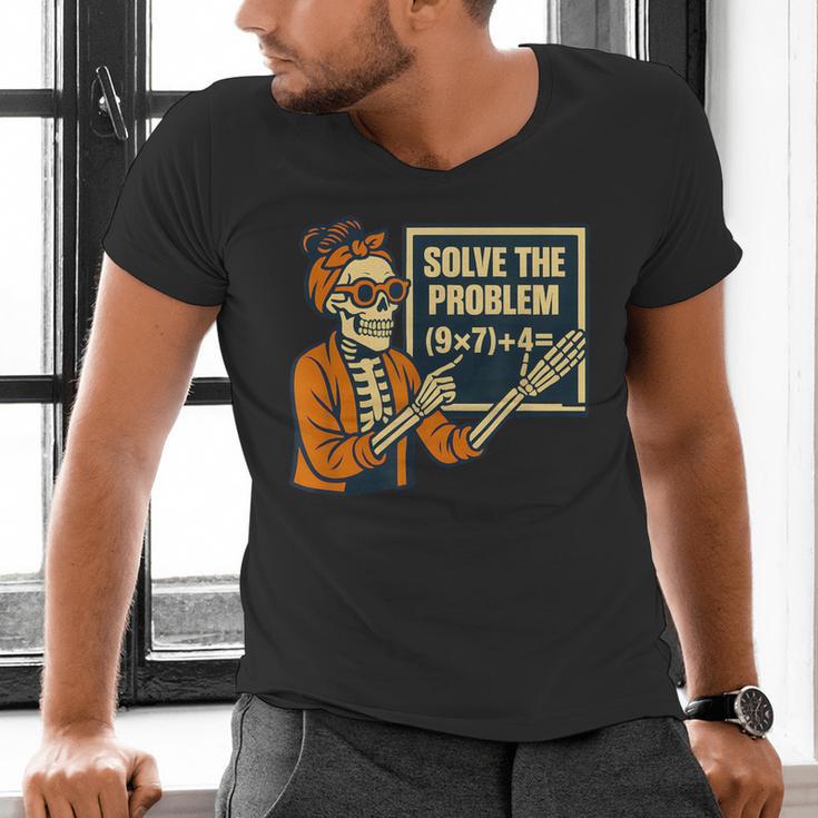 Halloween Teacher Six Seven Meme 6 7 Skeleton Spooky Costume Men's V-Neck T-Shirt, gift for family, gift for coworker