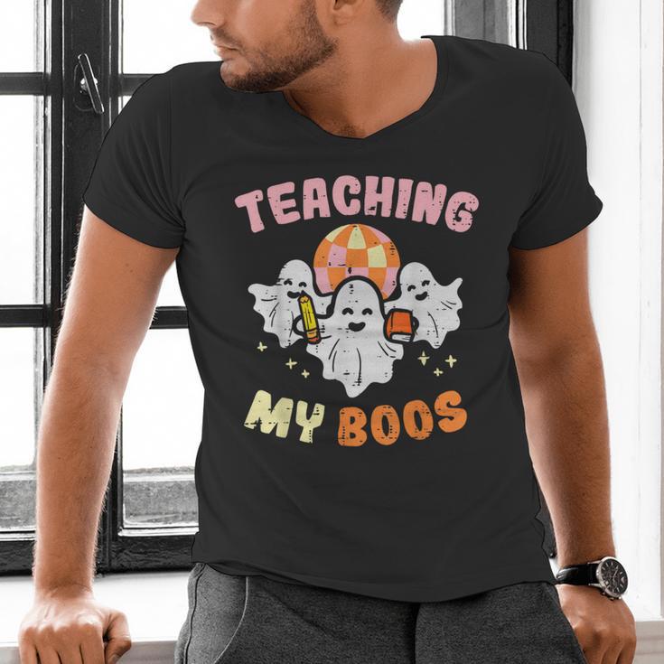 Halloween Teacher Teaching My Boos Costume Teacher Men Women Men's V-Neck T-Shirt, gift for family, gift for coworker