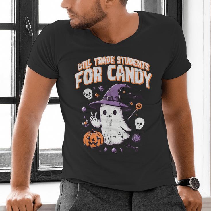 Halloween Teacher Trade Students For Candy Costume Women Men's V-Neck T-Shirt, gift for family, gift for coworker